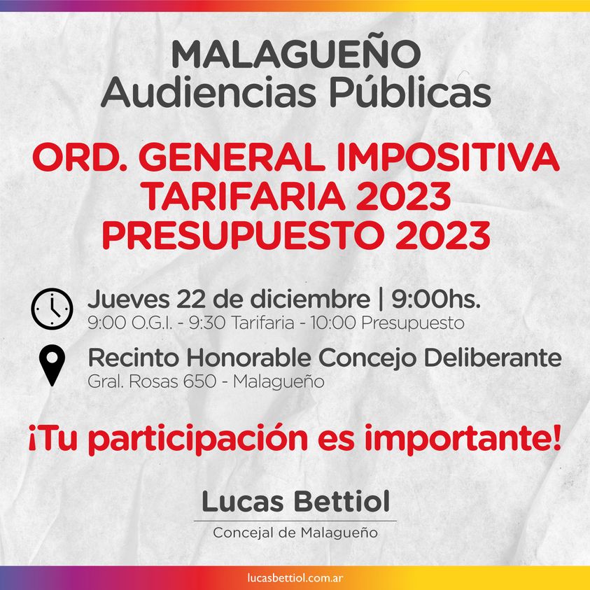 Convocatoria Audiencias Públicas 22/12/2022