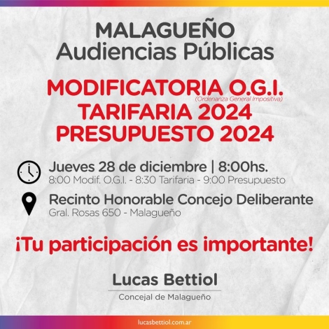 Convocatoria Audiencias Públicas 28/12/2023