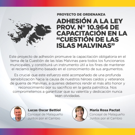 Proyecto de ordenanza - Adhesión a la Ley Provincial N° 10.964 de Capacitación en la “Cuestión de las Islas Malvinas”