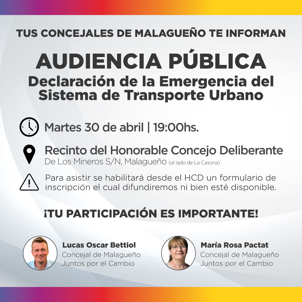 Convocatoria Audiencia pública 30/04/2024 - Ordenanza que Declara la emergencia del sistema de transporte urbano de pasajeros de la ciudad