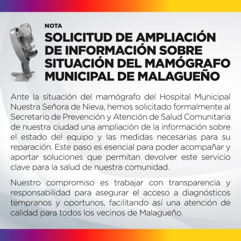 Nota al Secretario de Salud - Solicitud de ampliación de información sobre situación del mamógrafo