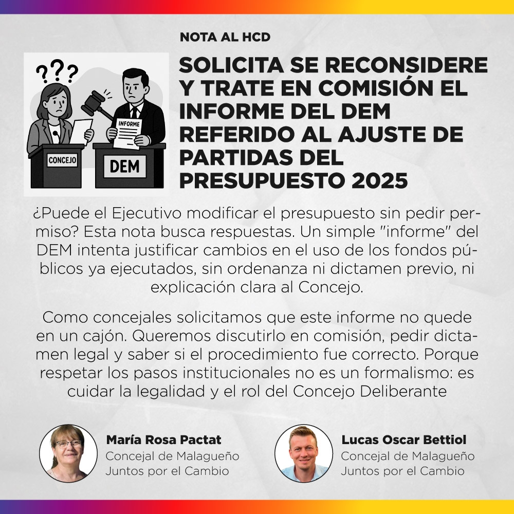 Nota al HCD - Solicita se reconsidere y trate en Comisión el informe del DEM referido al ajuste de partidas del presupuesto 2025