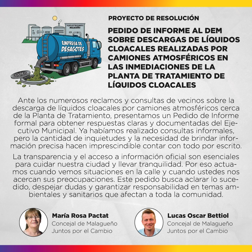 Proyecto de resolución - Pedido de Informe al DEM sobre descargas de líquidos cloacales realizadas por camiones atmosféricos en las inmediaciones de la Planta de Tratamiento de Líquidos Cloacales