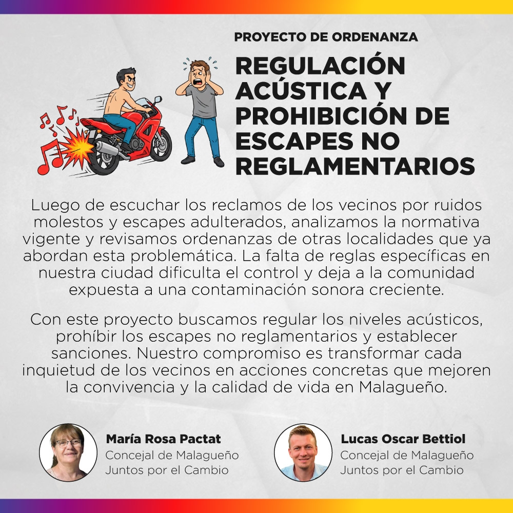 Proyecto de ordenanza - Regulación acústica y prohibición de escapes no reglamentarios en el ejido municipal de Malagueño