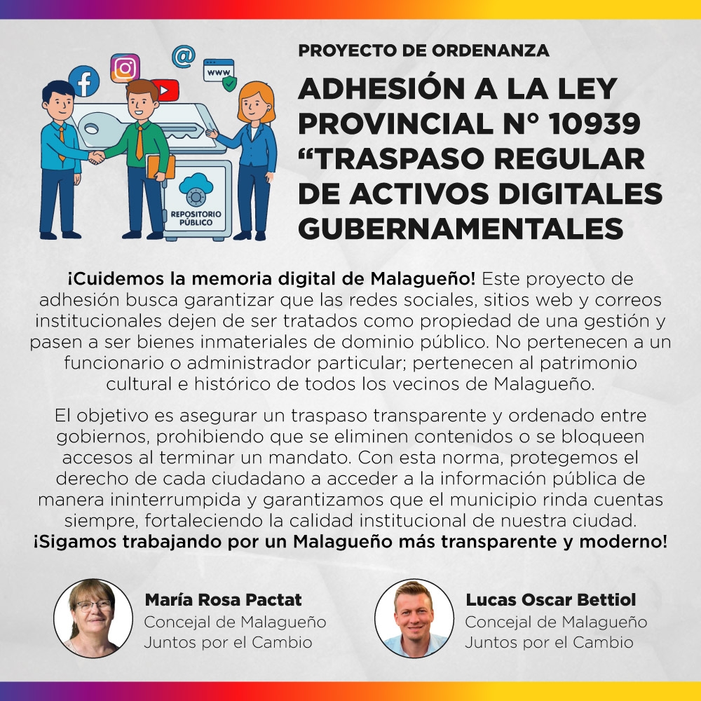Proyecto de ordenanza - Adhesión a la Ley de la Provincia de Córdoba N° 10.939 “Traspaso Regular de Activos Digitales Gubernamentales”