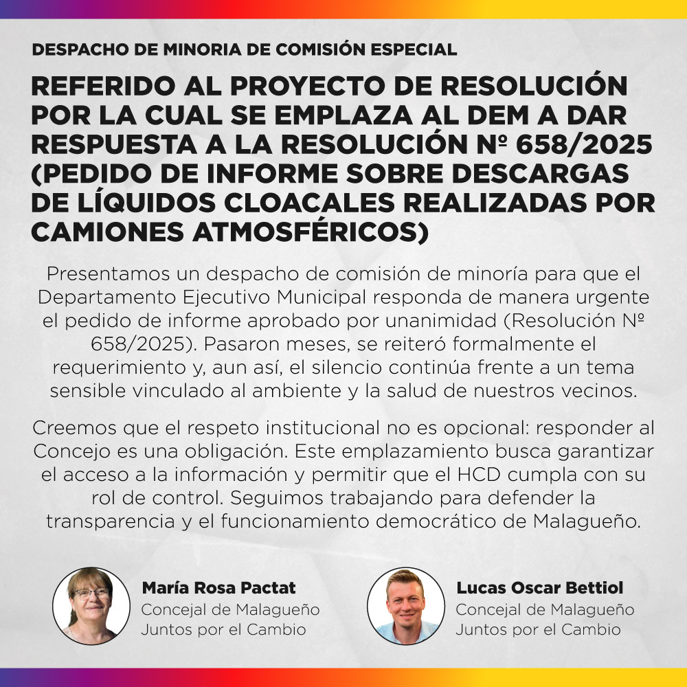 Despacho de comisión de minoria - Emplazamiento al DEM para que responda Pedido de Informe (Resolución 658/2025)