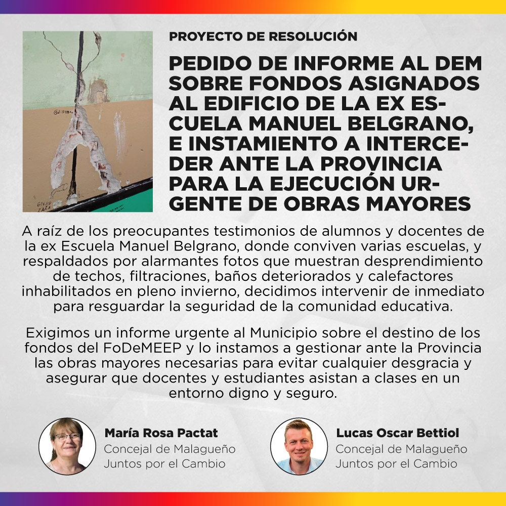 Proyecto de Resolución - Pedido de Informe al DEM sobre FoDeMEEP e instamiento para ejecución de obras mayores en escuela ex Manuel Belgrano