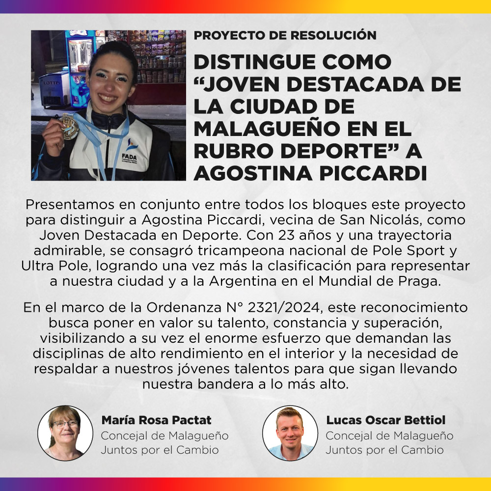 Proyecto de resolución - Distingue como “Joven Destacada de la Ciudad de Malagueño en el Rubro Deporte” a Agostina Piccardi