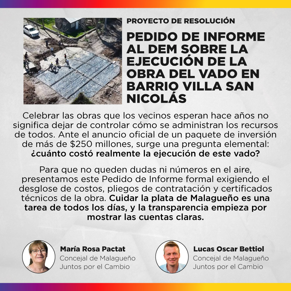 Proyecto de resolución - Pedido de Informe al DEM sobre la ejecución de la obra del vado en Barrio Villa San Nicolás.